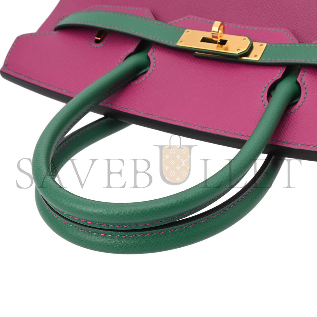 H**mes birkin 30 epsom rose purple with velvet green gold buckle 618740 (30*23*15cm)